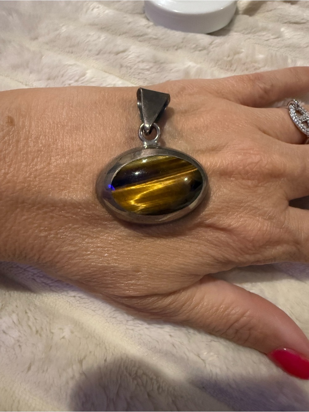Vintage Taxco TZ-17 925 Sterling Silver Tiger Eye Statement Pendant